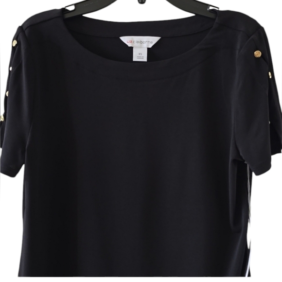 LIZ CLAIBORNE BRAND WOMEN'S BLACK SHORT SLEEVE TOP SIZE XS - Picture 2 of 16